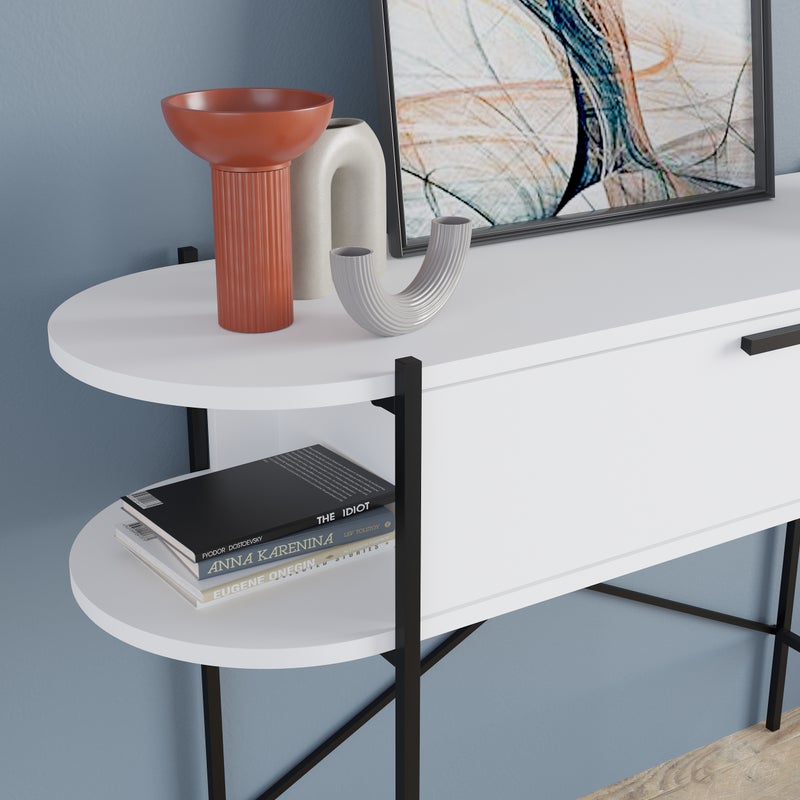 Mourah Home Otis Modern Console Table With Drawer & Open Shelves â€“ Metal Frame Entryway Table For Living Room, Hallway & Bedroom- White- 2 Years Warranty - Image 5